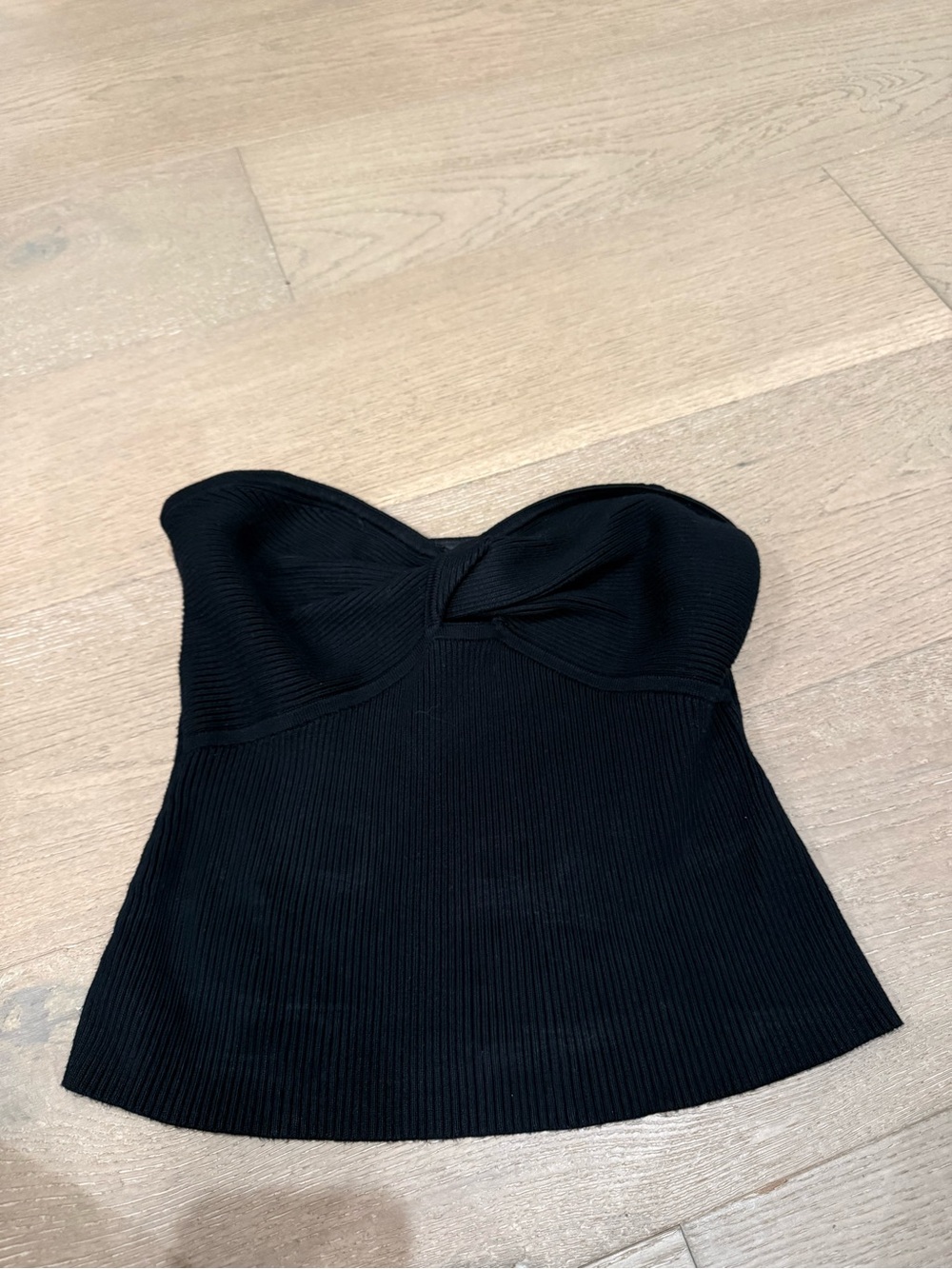 Abercrombie & Fitch Black Strapless Ribbed Twist Sweater Strapless Top